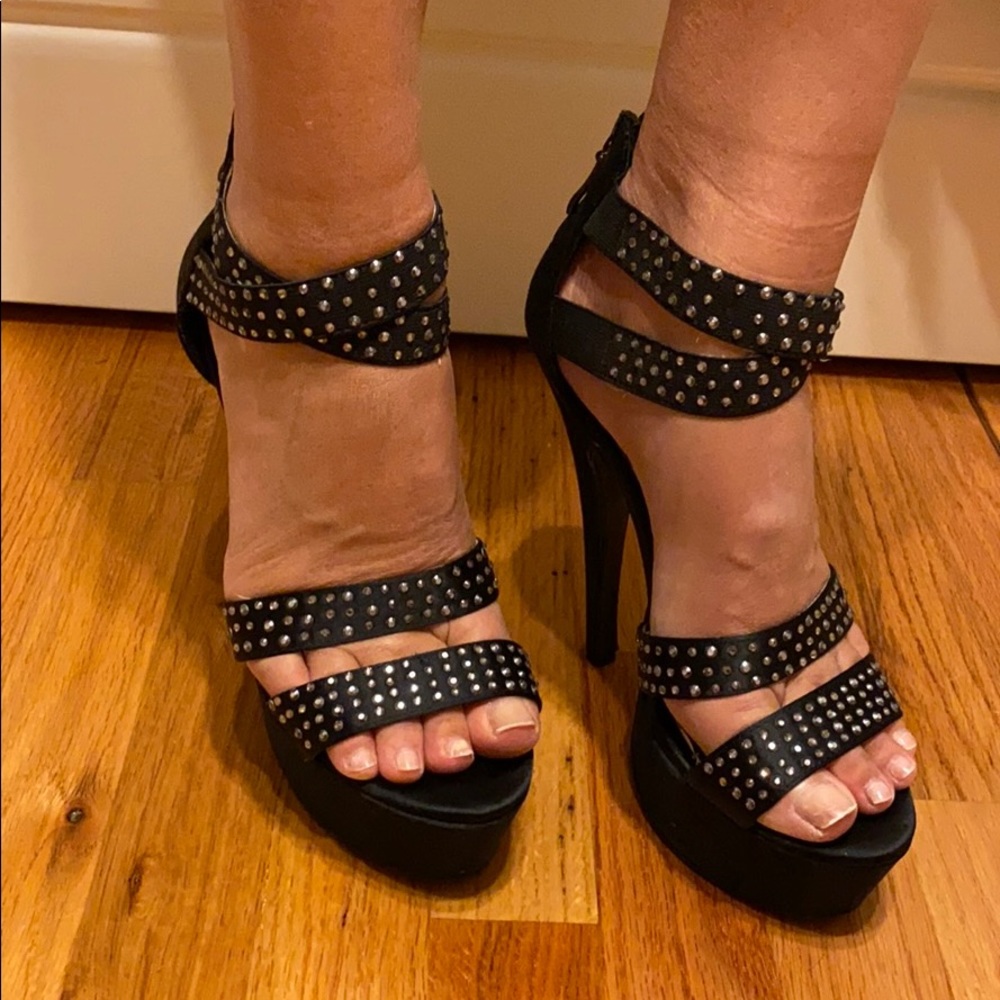 Black Studded Rhinestone Stilettos
